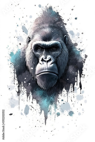 Watercolor Gorilla On Only White Background Minimalist Color Splash And Dripping Generative Ai Digital Illustration Part#130423