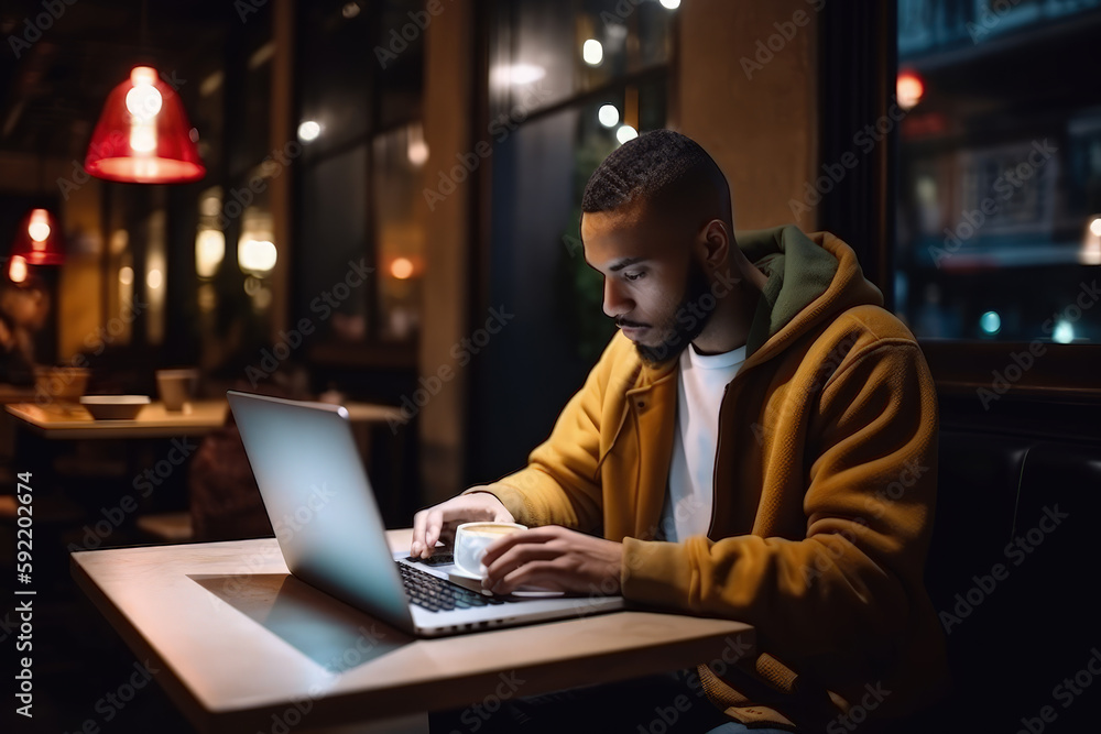 Freelancer Balancing Work and Travel: Earning Steady Income on Laptop in Quaint Café while Discovering New City. Generative AI Freelancer Balancing Work and Travel: Earning Steady Income on Laptop in Quaint Café while Discovering New City. Generative AI