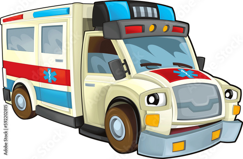 Cartoon happy ambulance - isolated - illustration for the children
