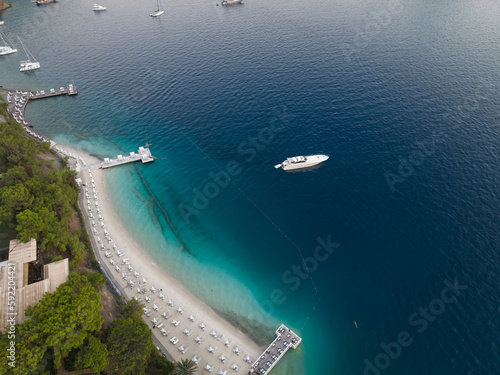Fototapeta Naklejka Na Ścianę i Meble -  Summer Season in the Gocek Islands Beachs Drone Photo, Gocek Mugla, Turkiye
