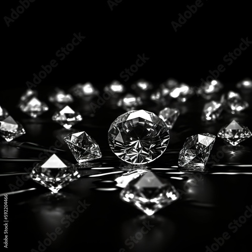 Bild auf Leinwand Diamonds lie radiantly on a black surface and dominate the sight