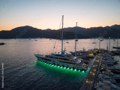 Fototapeta Naklejka Na Ścianę i Meble -  Summer Season in the Gocek Islands Beachs Drone Photo, Gocek Mugla, Turkiye