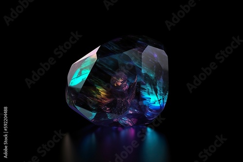 Gemstone, lying on a black smooth surface photo