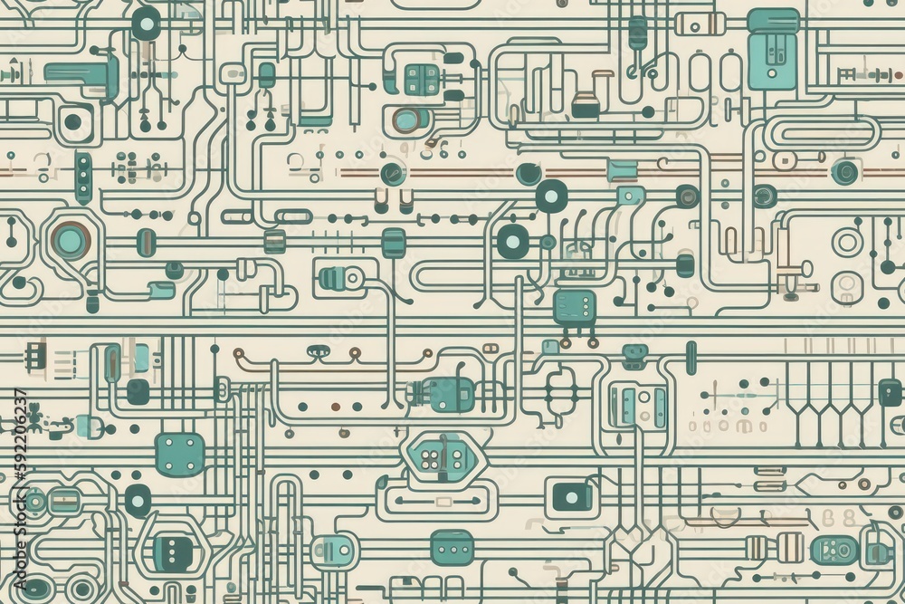 Computer circuit. Beautiful seamless pattern picture. Generative AI
