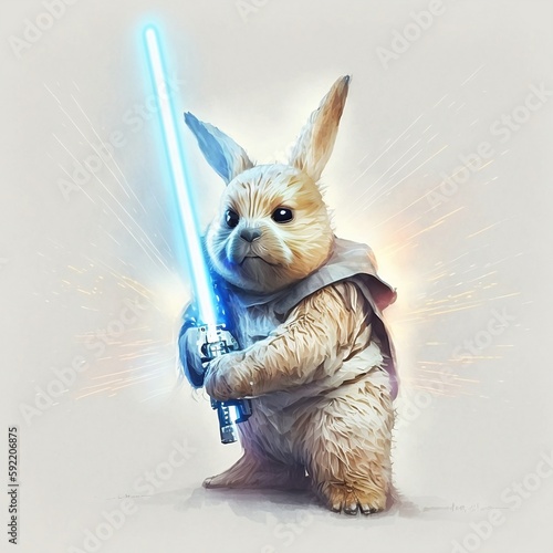 Easter Bunny Holding Lightsaber: Star Wars Crossover