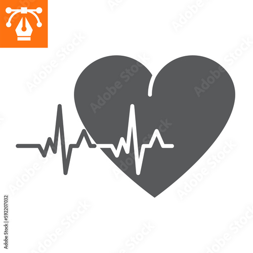 Heart rate solid icon, outline style icon for web site or mobile app, fitness and medicine, pulse trace vector illustration, vector graphics with editable strokes.
