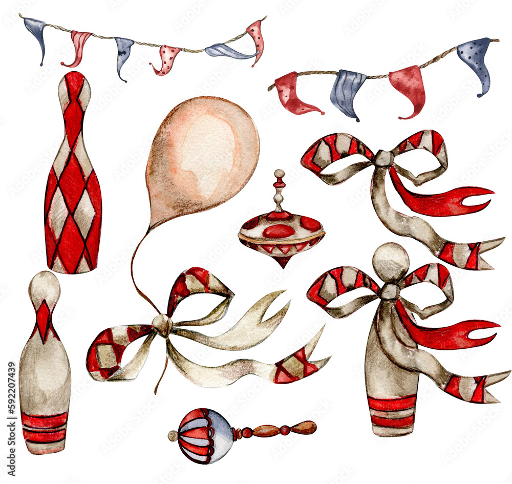 Watercolor circus set of elements in vintage style. Perfect for wedding ...