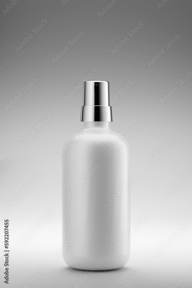 Vector 3D realistic cosmetics package mockup with an unbranded mist spray bottle isolated on gray background. Hair care or perfume products presentation Vector 3D realistic cosmetics package mockup with an unbranded mist spray bottle isolated on gray background. Hair care or perfume products presentation