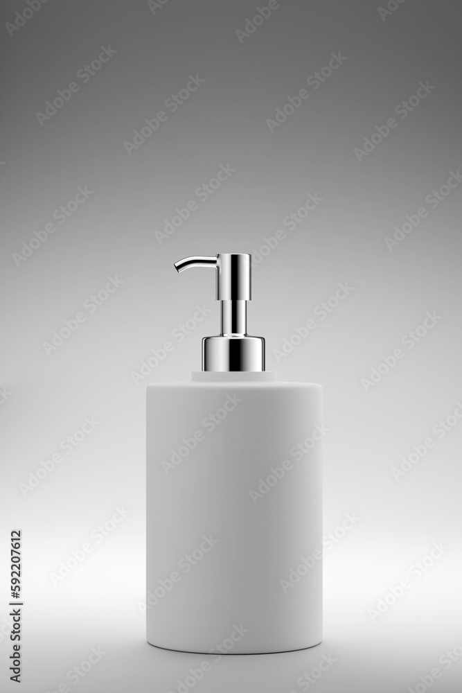 Abstract vector rendering 3D realistic skin care package with pump bottle dispenser. Beauty cosmetic product with empty label for mockup design. Daily care routine concept Abstract vector rendering 3D realistic skin care package with pump bottle dispenser. Beauty cosmetic product with empty label for mockup design. Daily care routine concept