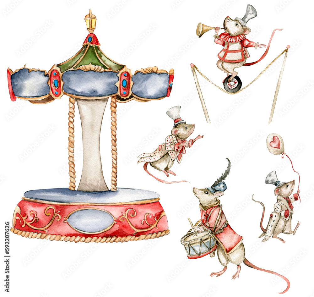 Watercolor circus set of elements in vintage style. Perfect for wedding ...