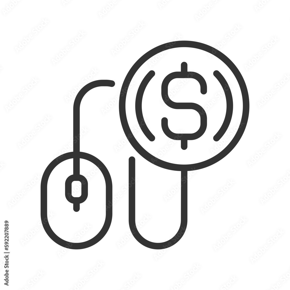 Pay per click pixel perfect linear icon. PPC marketing. Affiliate program. Online advertising. Thin line illustration. Contour symbol. Vector outline drawing. Editable stroke. Arial font used Pay per click pixel perfect linear icon. PPC marketing. Affiliate program. Online advertising. Thin line illustration. Contour symbol. Vector outline drawing. Editable stroke. Arial font used