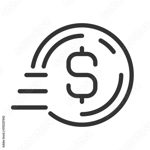Coin in motion pixel perfect linear icon. Bank transfer payment. Send money. Digital wallet. Thin line illustration. Contour symbol. Vector outline drawing. Editable stroke. Arial font used