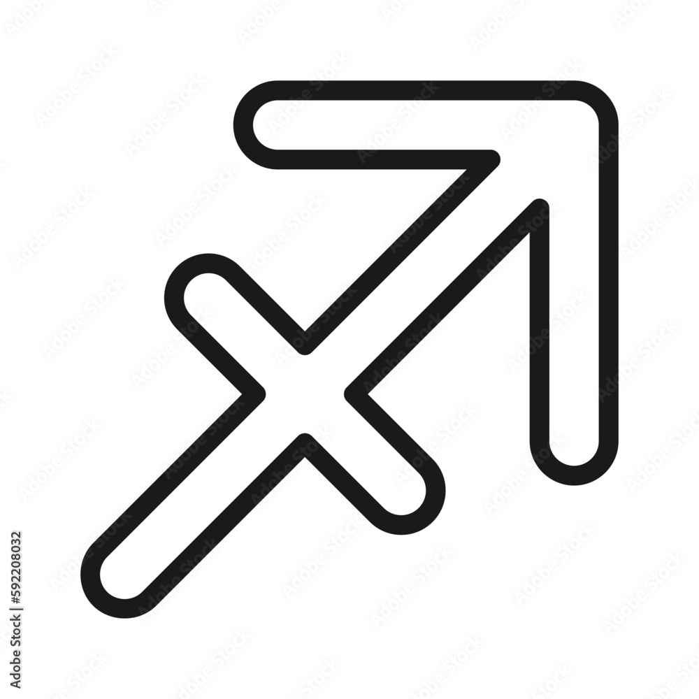 Sagittarius pixel perfect linear icon. Fire zodiac sign. Astrological archer. Personality traits. Thin line illustration. Contour symbol. Vector outline drawing. Editable stroke. Arial font used Sagittarius pixel perfect linear icon. Fire zodiac sign. Astrological archer. Personality traits. Thin line illustration. Contour symbol. Vector outline drawing. Editable stroke. Arial font used