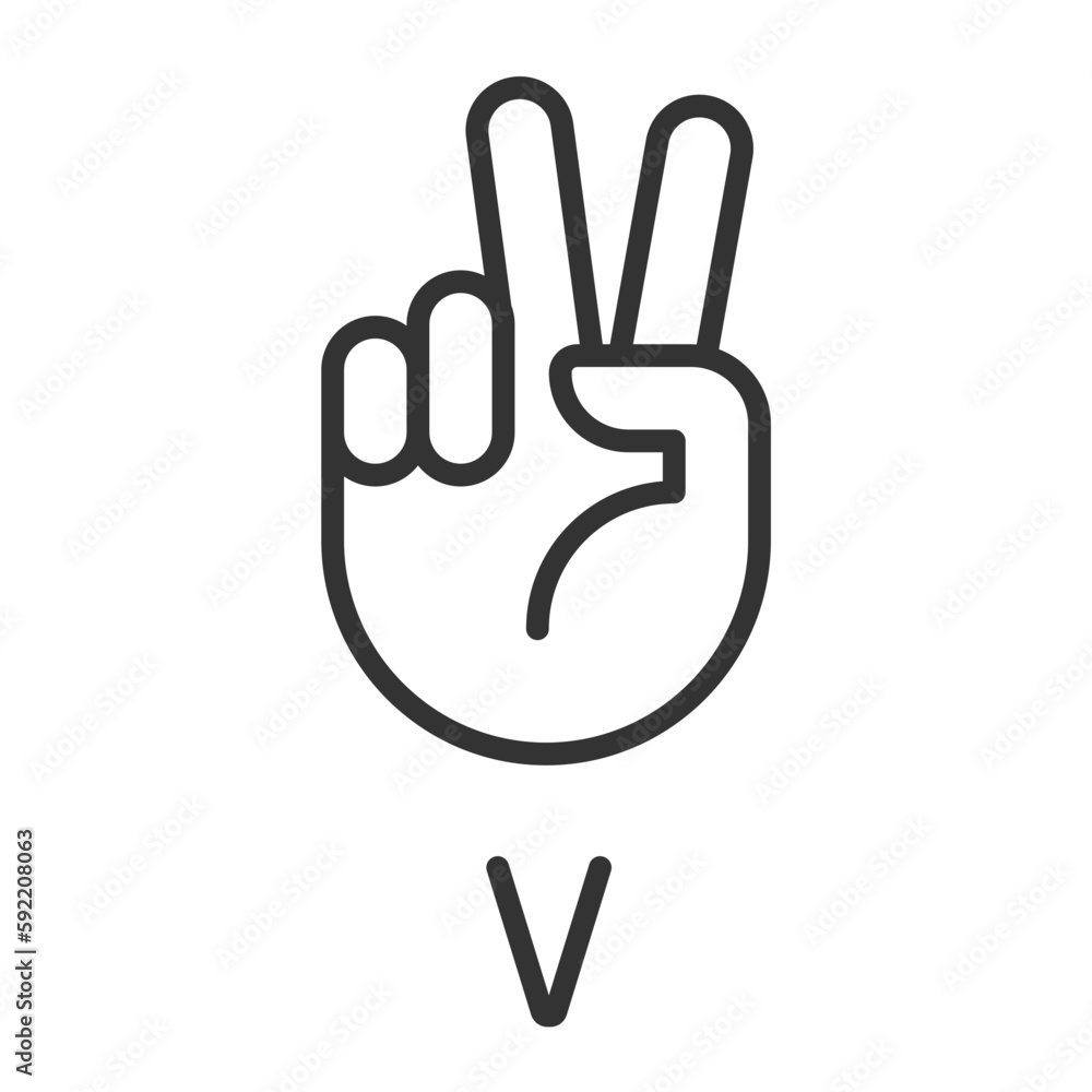 V In Sign Language Letter V in ASL system pixel perfect linear icon. Sound visualization ...