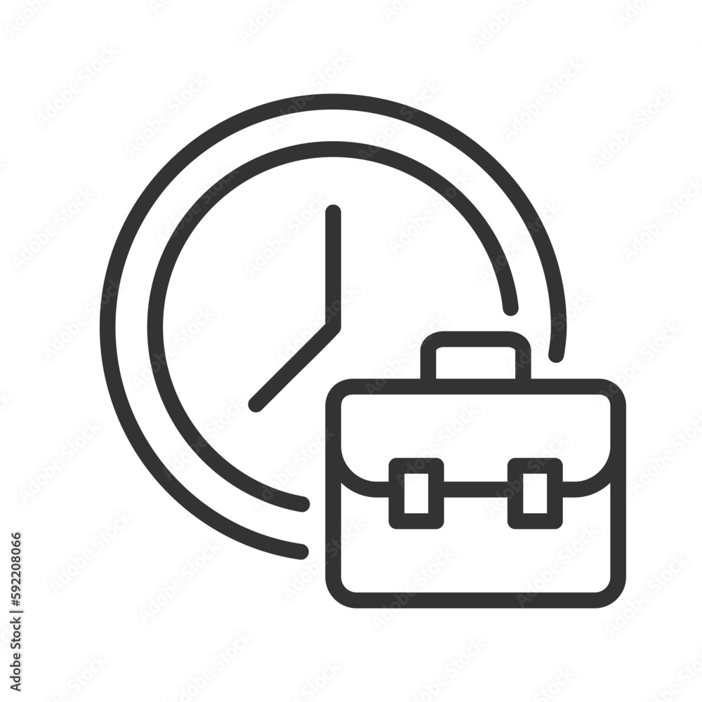 Working hours pixel perfect linear icon. Employment duration. Full-time employee. Work schedule. Thin line illustration. Contour symbol. Vector outline drawing. Editable stroke. Arial font used Working hours pixel perfect linear icon. Employment duration. Full-time employee. Work schedule. Thin line illustration. Contour symbol. Vector outline drawing. Editable stroke. Arial font used