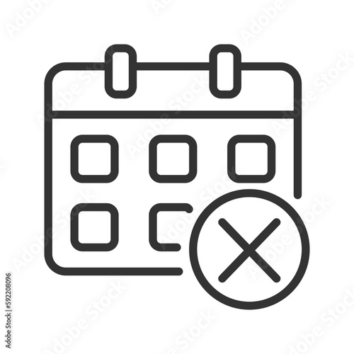 Decline event in calendar pixel perfect linear icon. Delete meeting. Remove task. Cancel appointment. Thin line illustration. Contour symbol. Vector outline drawing. Editable stroke. Arial font used