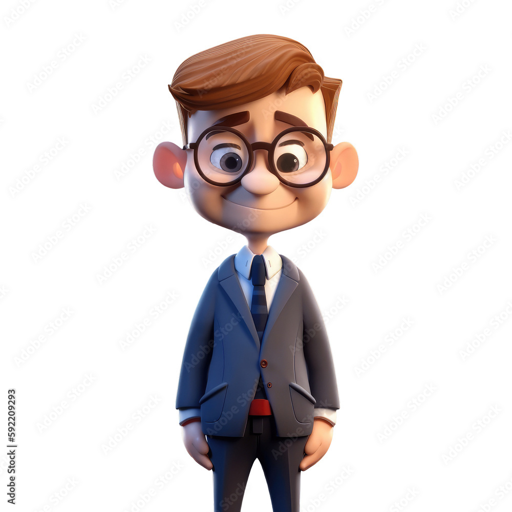 3d icon avatar cartoon character man businessman in business suit looking at camera on Isolated Transparent png background. Generative ai