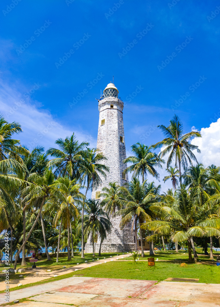Beautiful colonial old huge lighthouse.  Photography for tourism background, design and advertising.