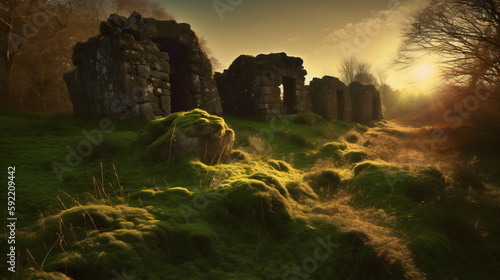 golden hour whispers: unveiling the mystical allure of ancient ruins at dusk, with warm golden light, intricate architecture, dramatic shadows, and the timeless splendor of a bygone era. generative ai