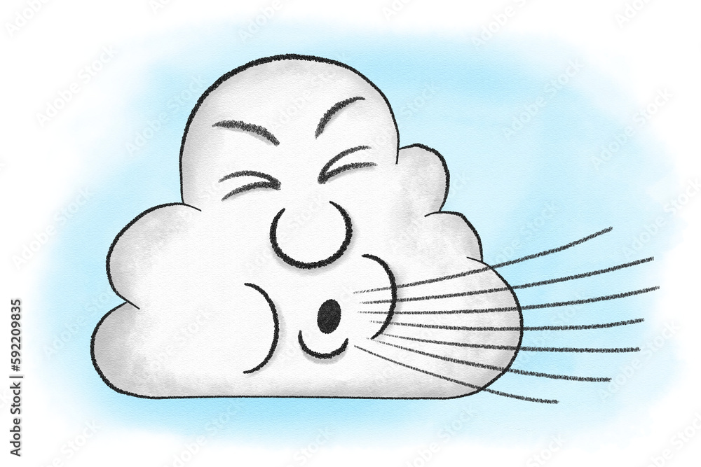 illustration of cartoon cloud blowing wind illustration of cartoon cloud blowing wind