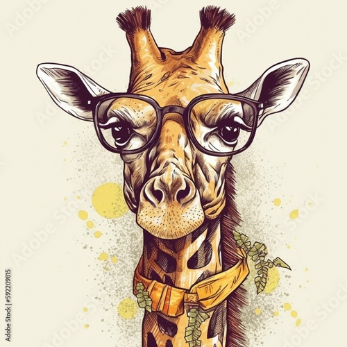 cheerful giraffe, portrait, t-shirt drawing, generated in AI