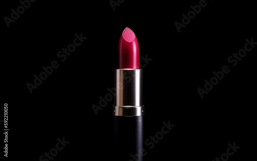 Pink lipstick on black background. Generative AI technology.