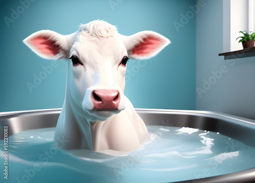 cow in a warm sauna. generative ai