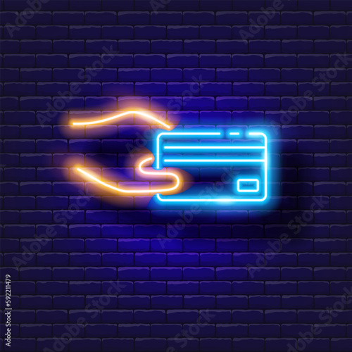 Non-cash money vector neon icon. Finance, money and online banking glowing sign.