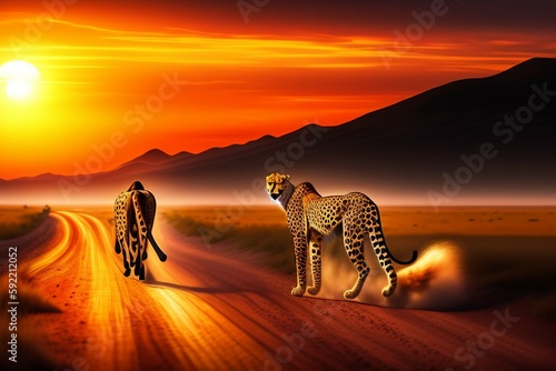 cheetah in sunset