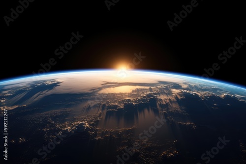 Fototapeta Naklejka Na Ścianę i Meble -  Sunrise above planet earth seen from space made with generated ai