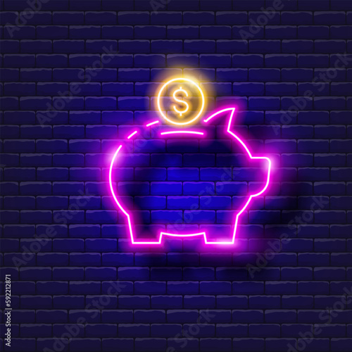 Savings money, money box vector neon icon. Finance, money and online banking glowing sign.