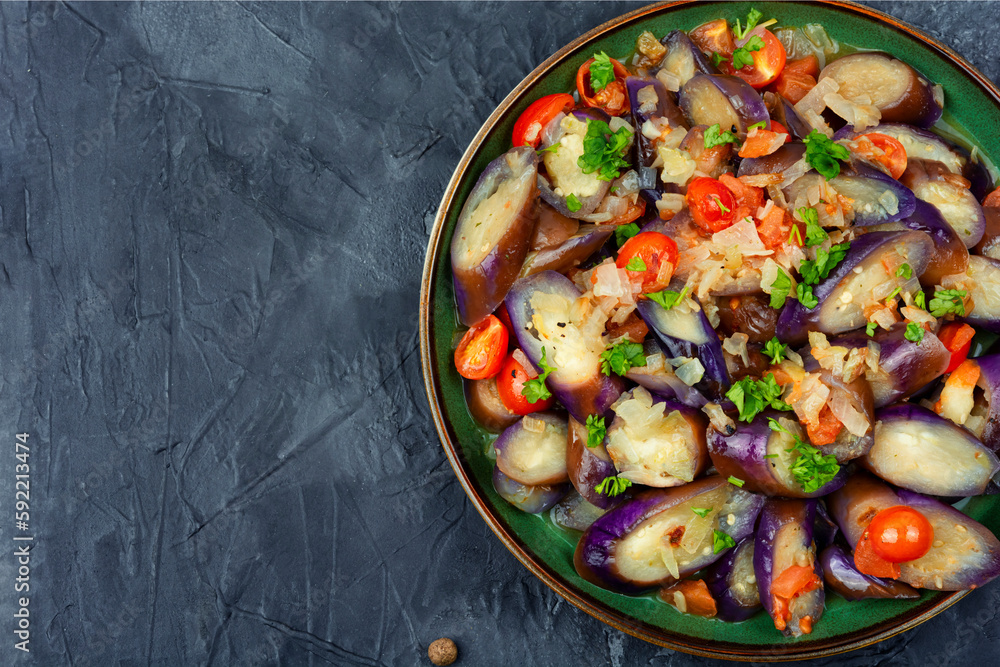 Warm vegetable salad, space for text Warm vegetable salad, space for text