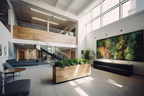 Modern Lobby, Co-Working Space with a Touch of Nature and Welcoming Ambience, Generative AI © MatinosPhoto