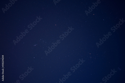 Orion constellation and various star clusters photographed with wide angle lens.