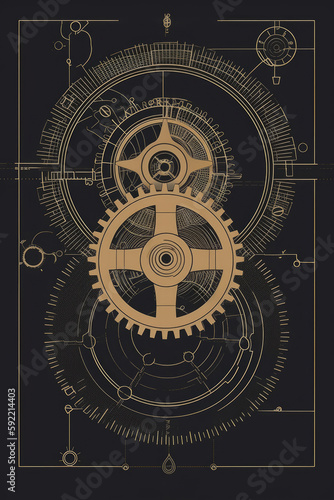 mechanical engineering design, with a focus on precision and attention to detail. using simple geometric shapes, thin lines, and a limited color palette to achieve a 2D minimalist flat illustration