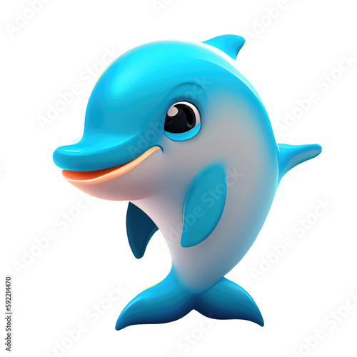 3d icon cute funny dolphin of underwater character cute cartoon shark, ocean predator cartoon style on Isolated Transparent png background. Generative ai © Iaroslav