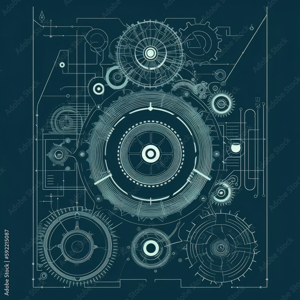 mechanical engineering design, with a focus on precision and attention to detail. using simple geometric shapes, thin lines, and a limited color palette to achieve a 2D minimalist flat illustration