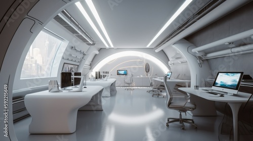 White modern office made with generated ai © Interstellar