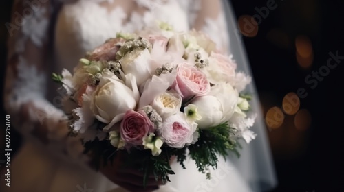 Beautiful bridal bouquet close up  made with generative ai