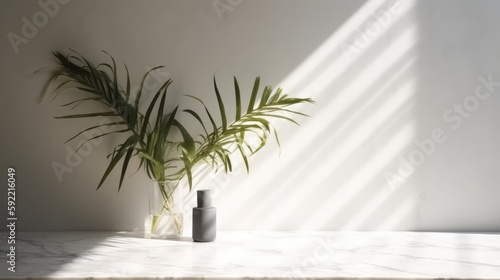 Minimalistic room with a green plant, made with generated ai
