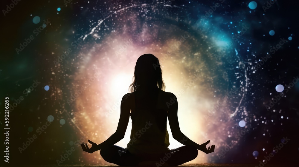Person sitting in lotus position and meditate, made with generative ai Person sitting in lotus position and meditate, made with generative ai