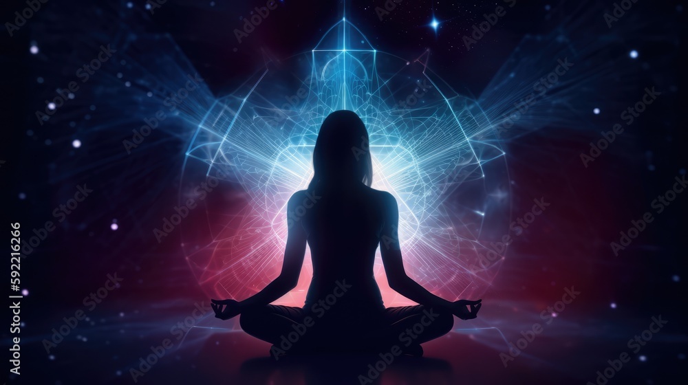 Person sitting in lotus position and meditate, made with generative ai Person sitting in lotus position and meditate, made with generative ai