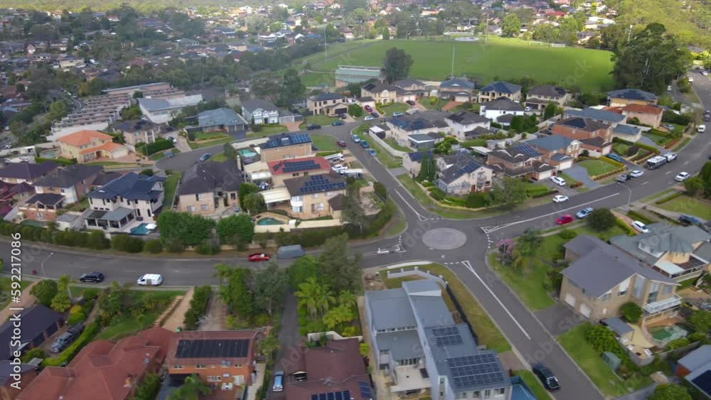 Aerial drone view of Woronora Heights in the Sutherland Shire, Sydney NSW on a sunny day Aerial drone view of Woronora Heights in the Sutherland Shire, Sydney NSW on a sunny day