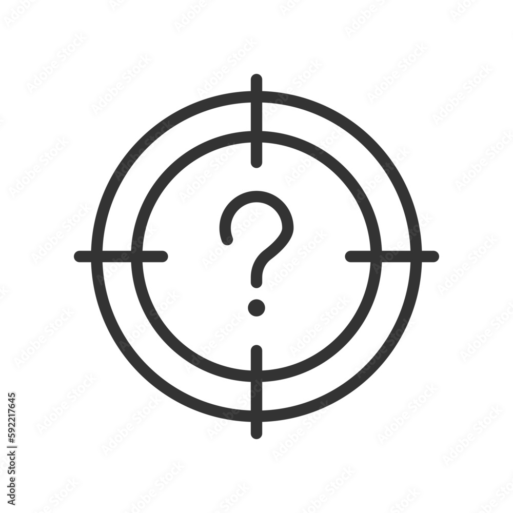 Central question linear icon. Main problem solution searching. Focus on necessary target. Thin line illustration. Contour symbol. Vector outline drawing. Editable stroke. Arial font used Central question linear icon. Main problem solution searching. Focus on necessary target. Thin line illustration. Contour symbol. Vector outline drawing. Editable stroke. Arial font used