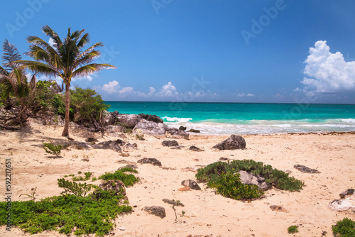 Caribbean Sea beach in Tulum  Mexico