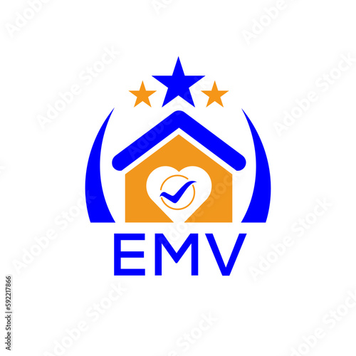 EMV House logo Letter logo and icon. Blue vector image on white background. KJG house Monogram home logo picture design and best business icon. 
