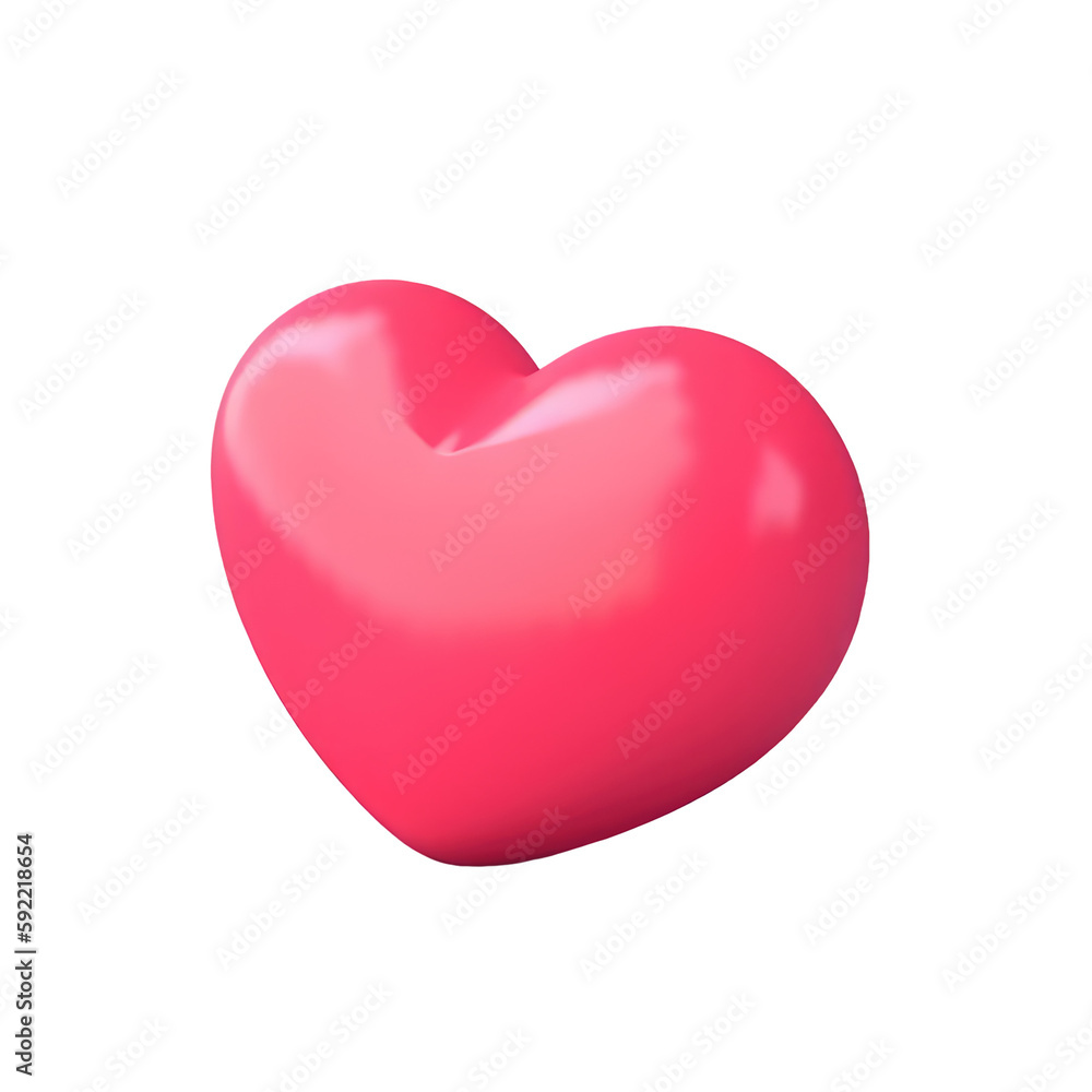 3d icon Valentine Pink heart love shape on isolated transparent background png. Generative ai