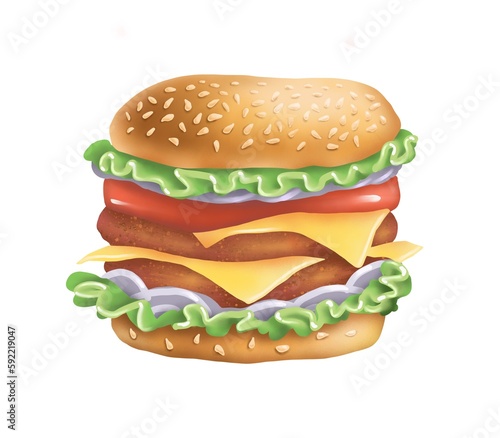 Burger. Street food. Digital illustration