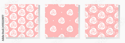 Stylized rose flowers. Vector seamless patterns collection in pink and white colors. Best for textile, print, wrapping paper, package and festive decoration.