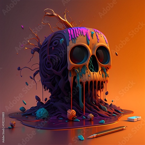 melting and colorful skull